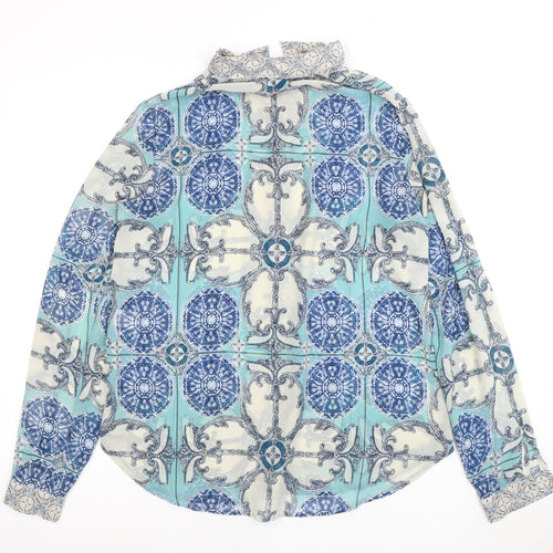 Warehouse Women's Blue Patterned Long Sleeve Blouse - Size 12