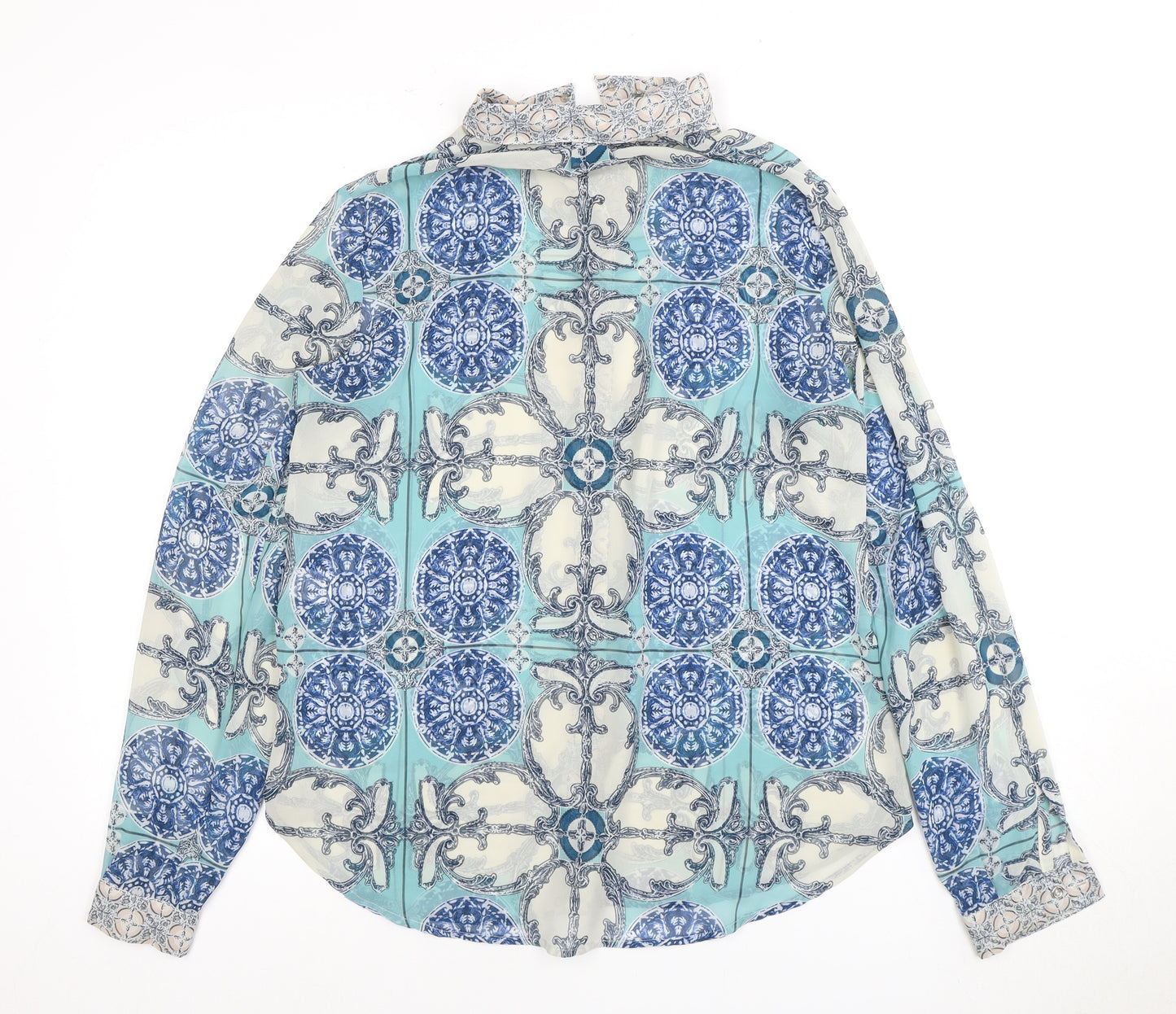 Warehouse Women's Blue Patterned Long Sleeve Blouse - Size 12