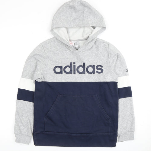 Adidas Boys Grey Blue Pullover Hoodie - 11-12 Years