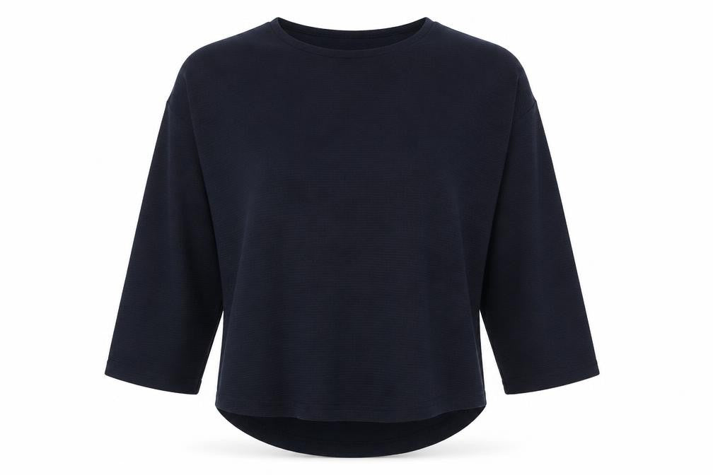 Front view of b.young Women's Blue Long Sleeve Crew Neck Top