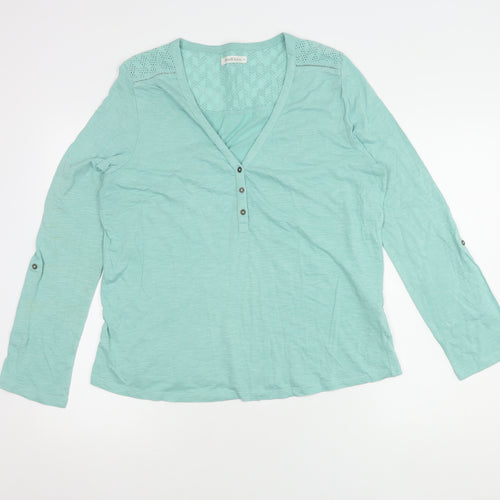 WoolOvers Women's Blue V-Neck Blouse M Long Sleeve