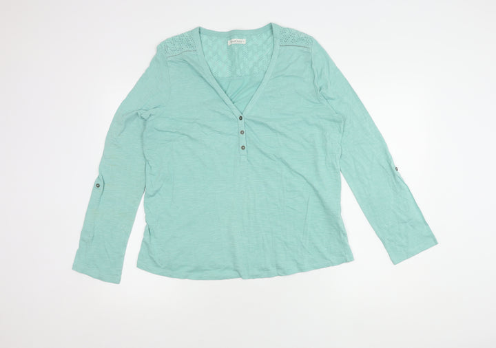 WoolOvers Women's Blue V-Neck Blouse M Long Sleeve