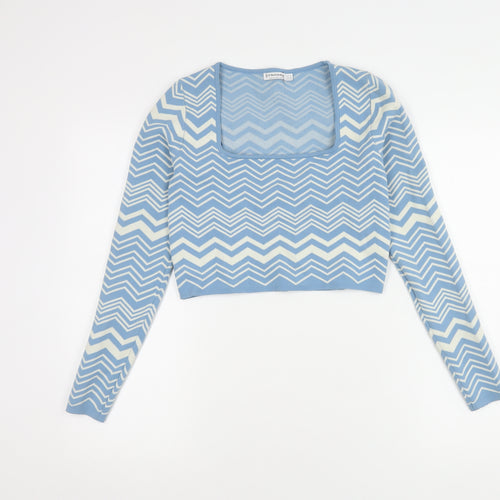 Stradivarius Women Blue Cropped Knit Blouse Size 6