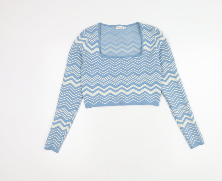 Stradivarius Women Blue Cropped Knit Blouse Size 6