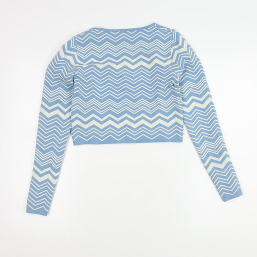 Stradivarius Women Blue Cropped Knit Blouse Size 6