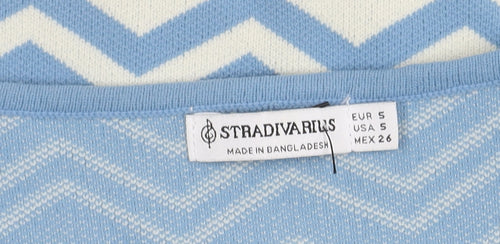 Stradivarius Women Blue Cropped Knit Blouse Size 6