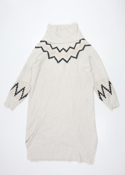 Front view of Mint Velvet Women's Ivory Geometric Knit Jumper S
