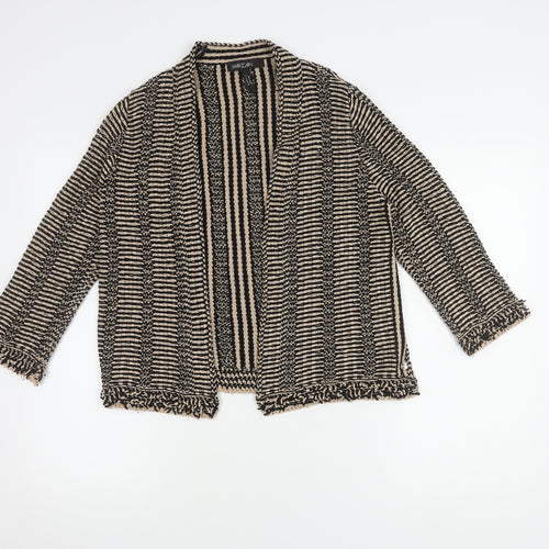 Marc Cain Women's Beige Black Open Front Cardigan, Size 14, Open Striped Style