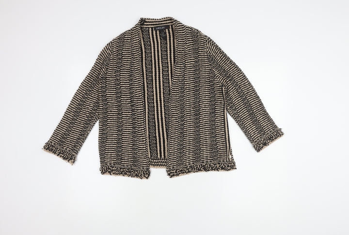 Marc Cain Women's Beige Black Open Front Cardigan, Size 14, Open Striped Style
