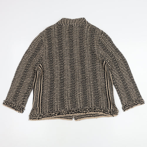Marc Cain Women's Beige Black Open Front Cardigan, Size 14, Open Striped Style