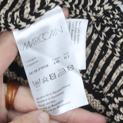 Marc Cain Women's Beige Black Open Front Cardigan, Size 14, Open Striped Style