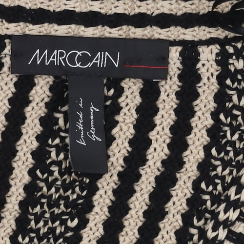 Marc Cain Women's Beige Black Open Front Cardigan, Size 14, Open Striped Style