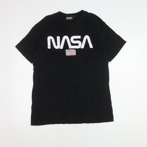 NASA Men's Black T-Shirt L Cotton Crew Neck Graphic