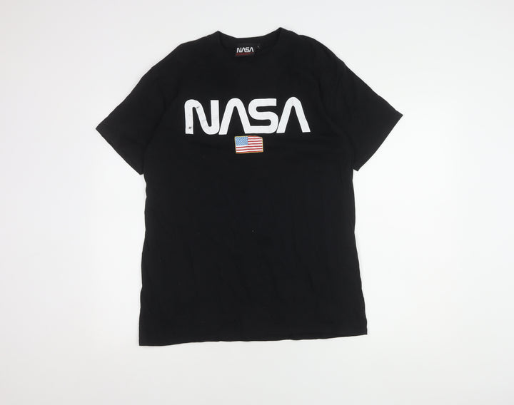 NASA Men's Black T-Shirt L Cotton Crew Neck Graphic