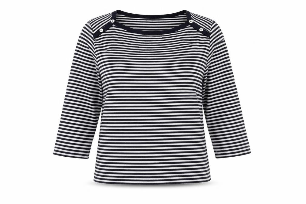Front view of Viz-A-Viz Women's Navy Striped T-Shirt, size 16