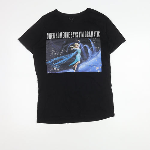 Disney Girls Black Elsa T-Shirt - Size 14 Graphic Short Sleeve