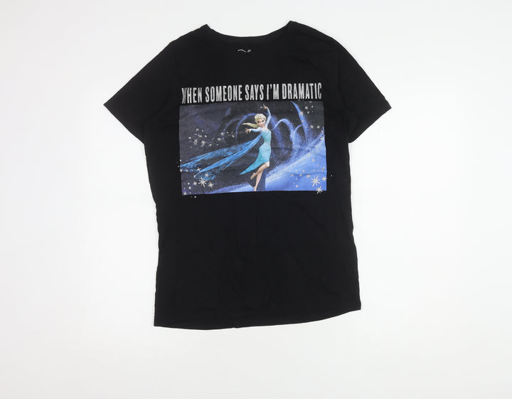 Disney Girls Black Elsa T-Shirt - Size 14 Graphic Short Sleeve