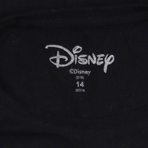 Disney Girls Black Elsa T-Shirt - Size 14 Graphic Short Sleeve