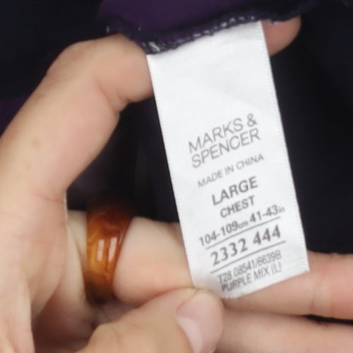 Marks & Spencer Men's Purple Striped Polo L
