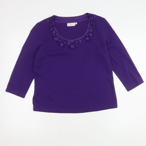 CC Petite Women Purple Round Neck 3/4 Sleeve Top