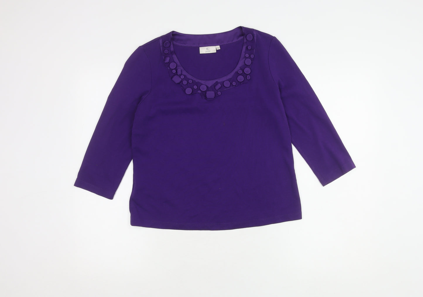 CC Petite Women Purple Round Neck 3/4 Sleeve Top