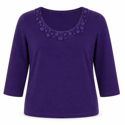 CC Petite Women Purple Round Neck 3/4 Sleeve Top