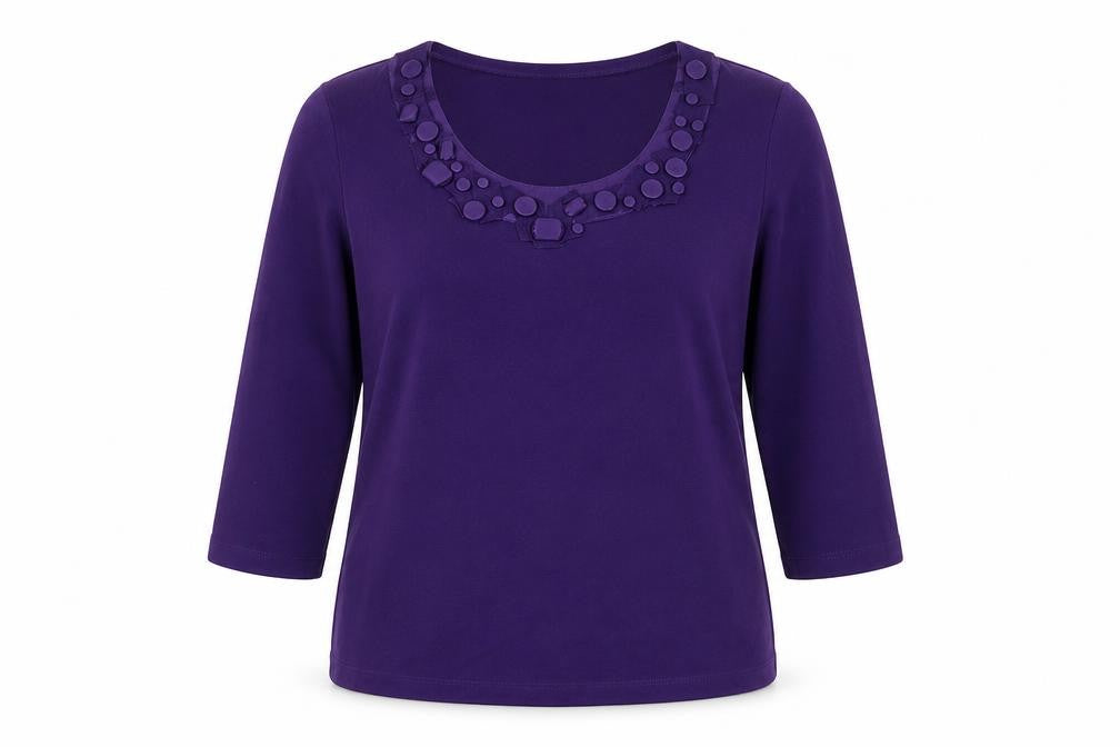 CC Petite Women Purple Round Neck 3/4 Sleeve Top