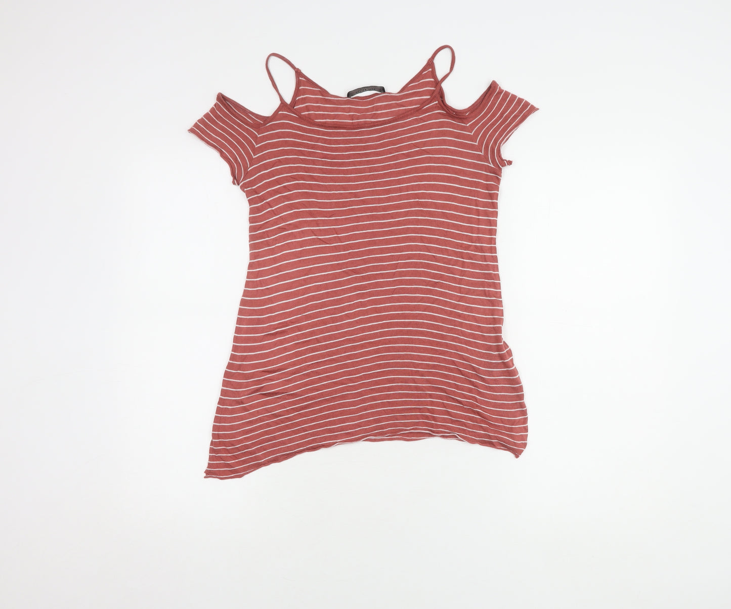 AllSaints Women's XS Red Striped Cold Shoulder Top