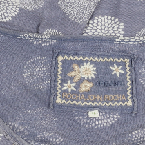 Rocha John Rocha Blue Floral Henley T-Shirt Size 16