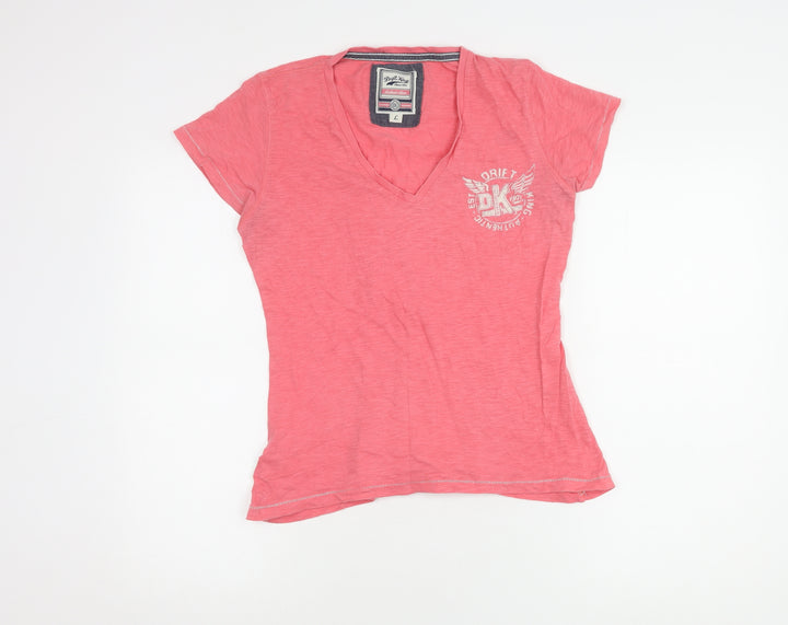 Drift King Women's Pink V-Neck T-Shirt L Casual