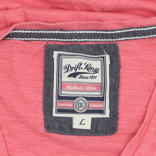 Drift King Women's Pink V-Neck T-Shirt L Casual