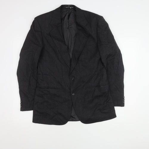 The Label Men's Grey Striped Wool Blazer - Regular Fit, 38R