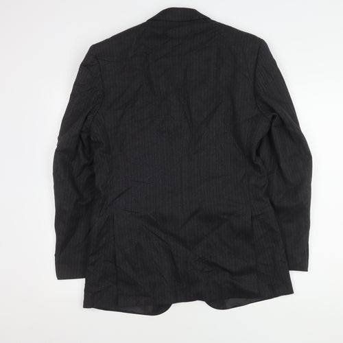 The Label Men's Grey Striped Wool Blazer - Regular Fit, 38R