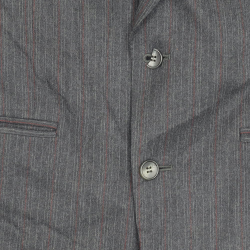 The Label Men's Grey Striped Wool Blazer - Regular Fit, 38R