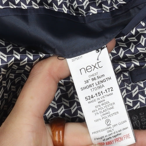 Next Men's Blue Wool-Blend Blazer Size 38S