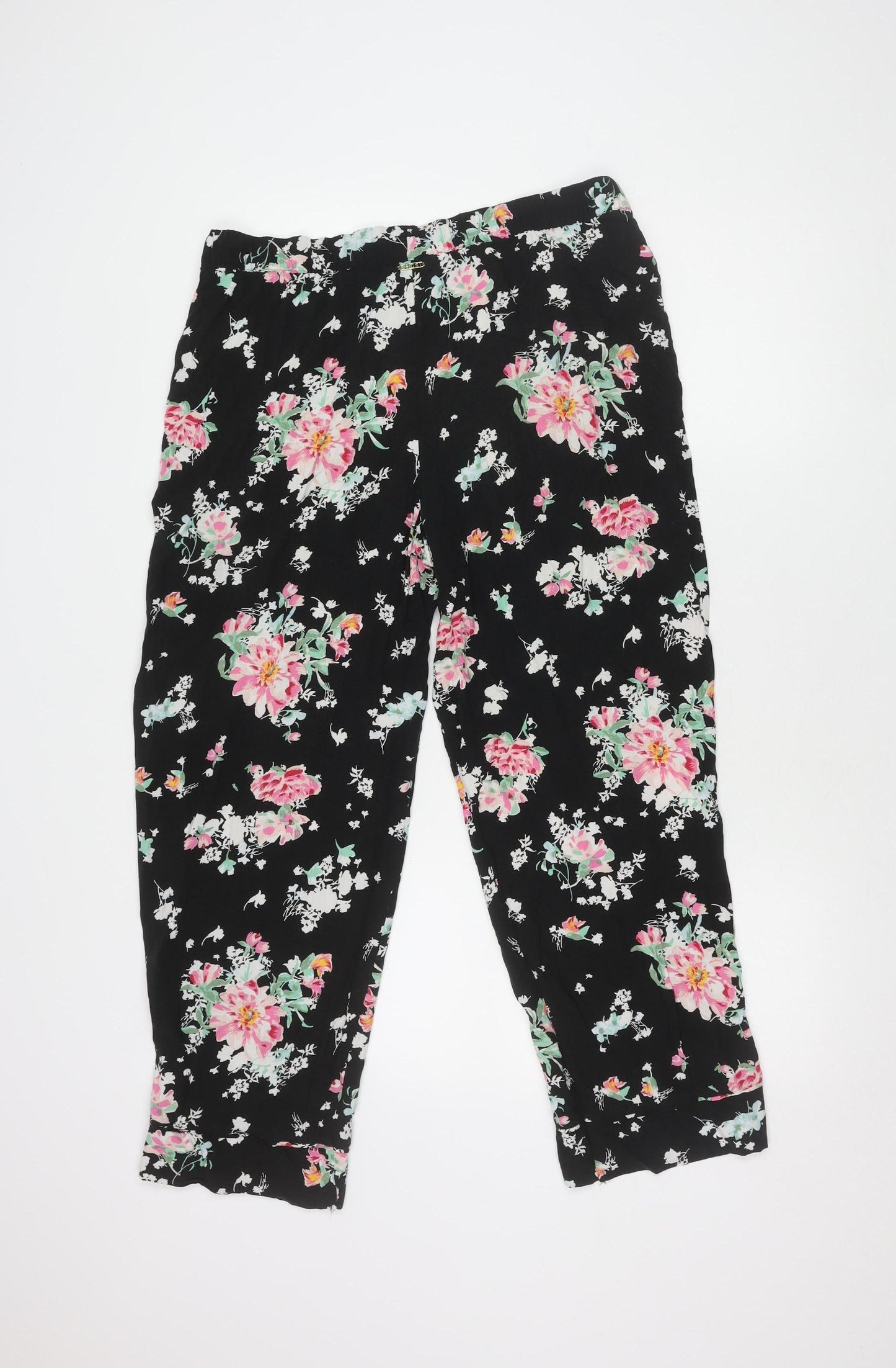 Marks and Spencer Women's Black Floral Trousers Size 14