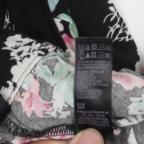 Marks and Spencer Women's Black Floral Trousers Size 14