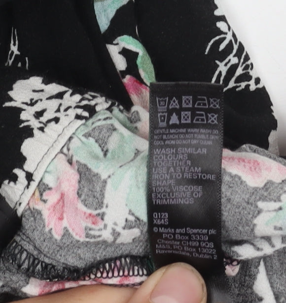 Marks and Spencer Women's Black Floral Trousers Size 14