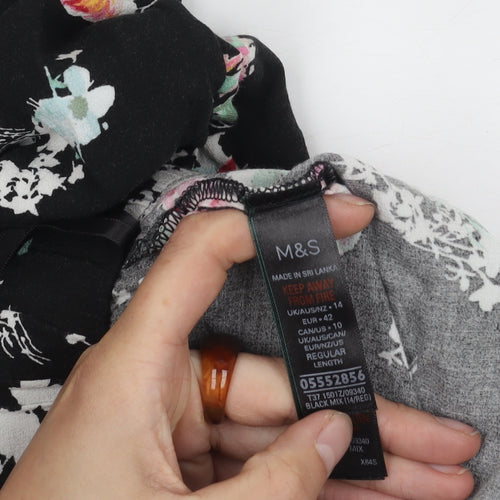 Marks and Spencer Women's Black Floral Trousers Size 14