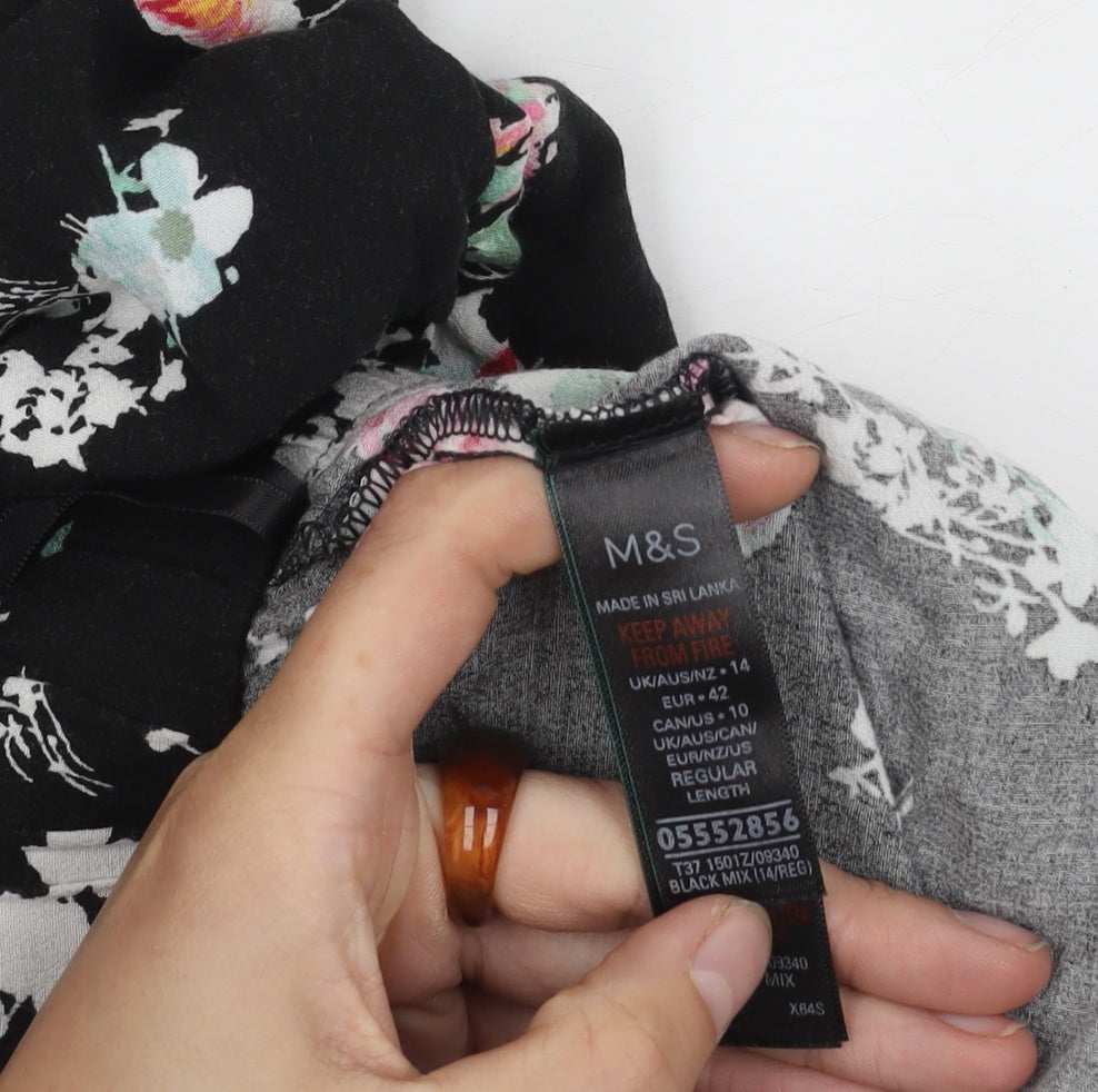 Marks and Spencer Women's Black Floral Trousers Size 14