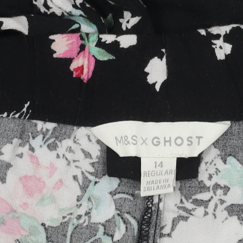 Marks and Spencer Women's Black Floral Trousers Size 14