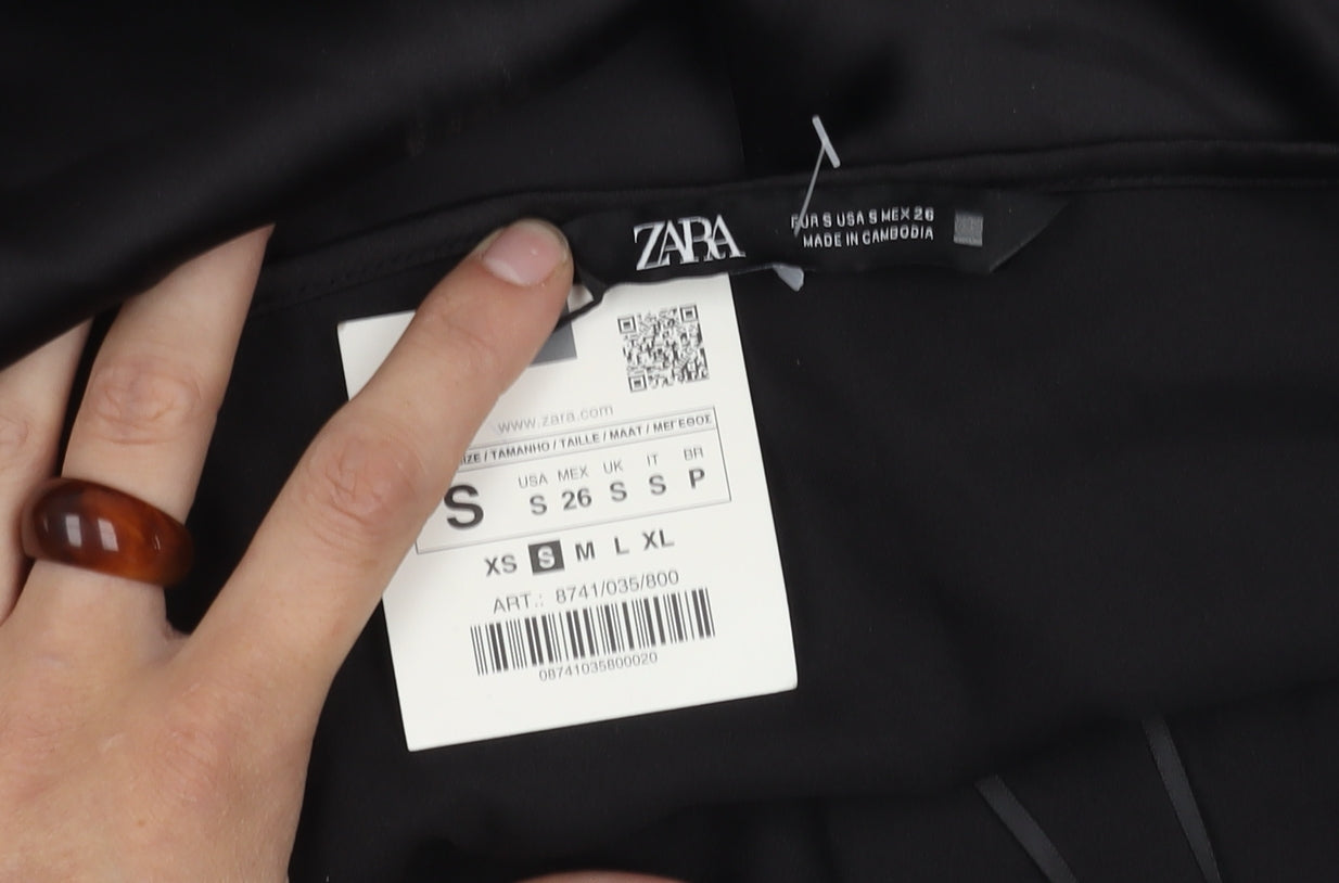 Zara Women's Black Slip Dress, Size S, V-Neck