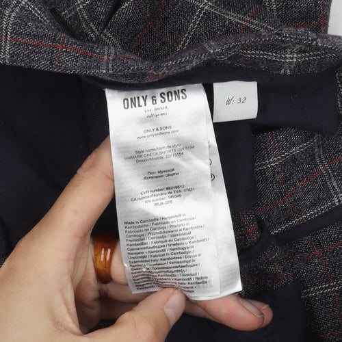 Only & Sons Check Pattern Shorts, Men's, Size 32