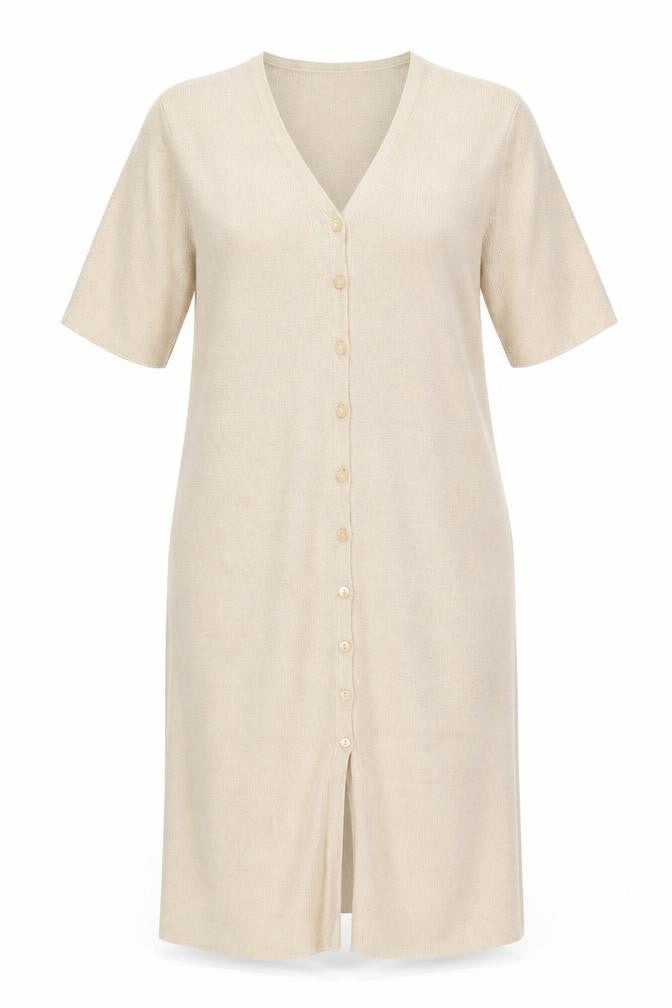 Front view of Platinum Women's Beige V-Neck Cardigan M