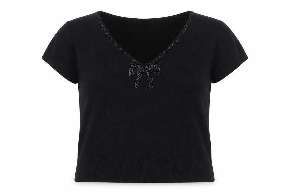 Front view of Marks & Spencer Women's Black V-Neck jumper