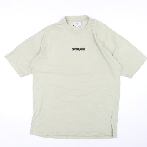 Sixth June Men's Beige Crew Neck T-Shirt L Logo Short Sleeve