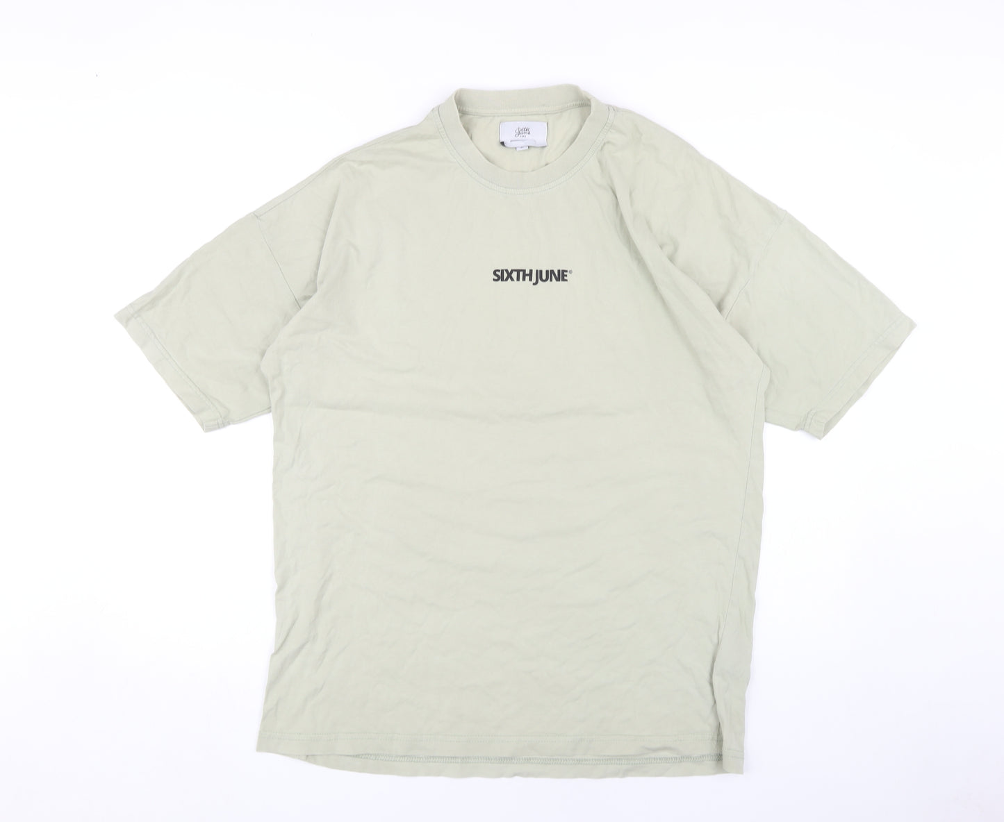 Sixth June Men's Beige Crew Neck T-Shirt L Logo Short Sleeve