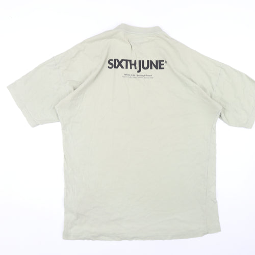 Sixth June Men's Beige Crew Neck T-Shirt L Logo Short Sleeve