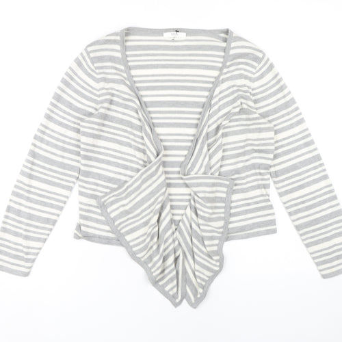 Marks and Spencer Women Grey Striped Open Front Cardigan Size 16