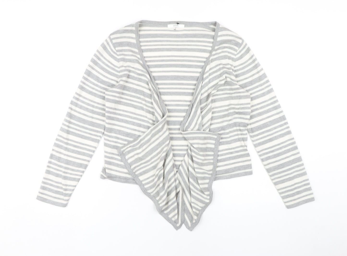 Marks and Spencer Women Grey Striped Open Front Cardigan Size 16